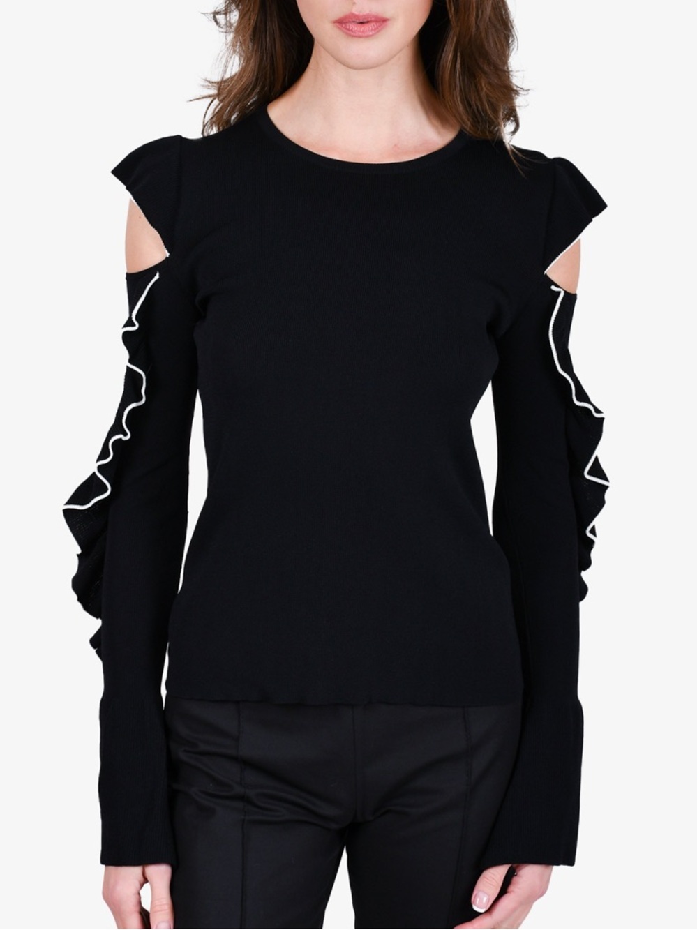 MAJE BLACK RUFFLE/CUT-OUT DETAIL SIZE 3